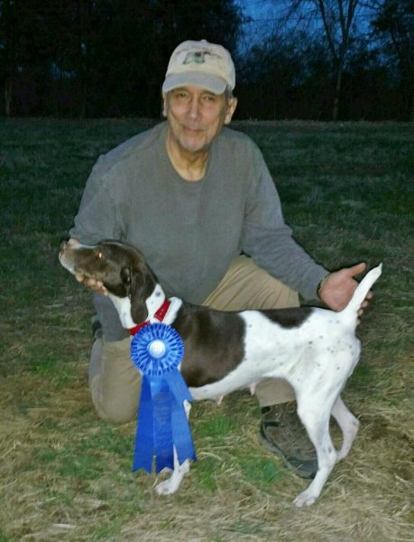 Rex Messner handling FC/AFC Fieldmaster's Blackacre Annie to 4 point Amateur Win to finish her AFC